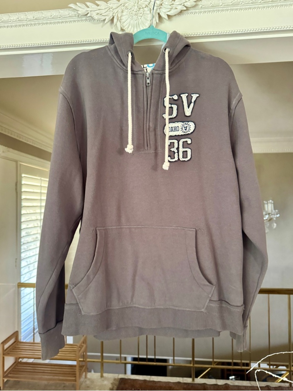Old Navy Brown Half-Zip Hoodie Sweatshirt with Chest Patch
